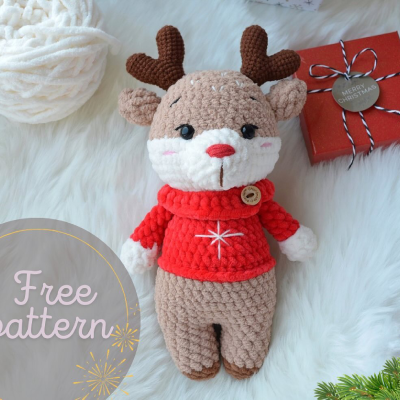 Новорічний олень - Безкоштовна схема амігурумі, майсстер-клас із в'язання іграшки гачком українською