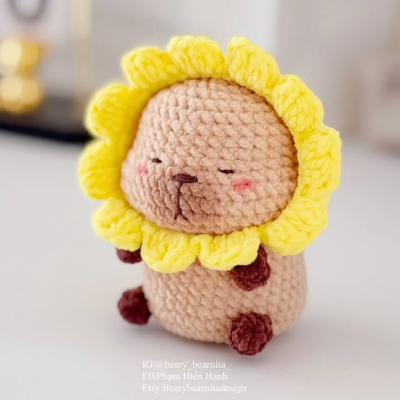 Капібара - соняшник квіточкаБезкоштовна схема в'язання гачком, амігурумі